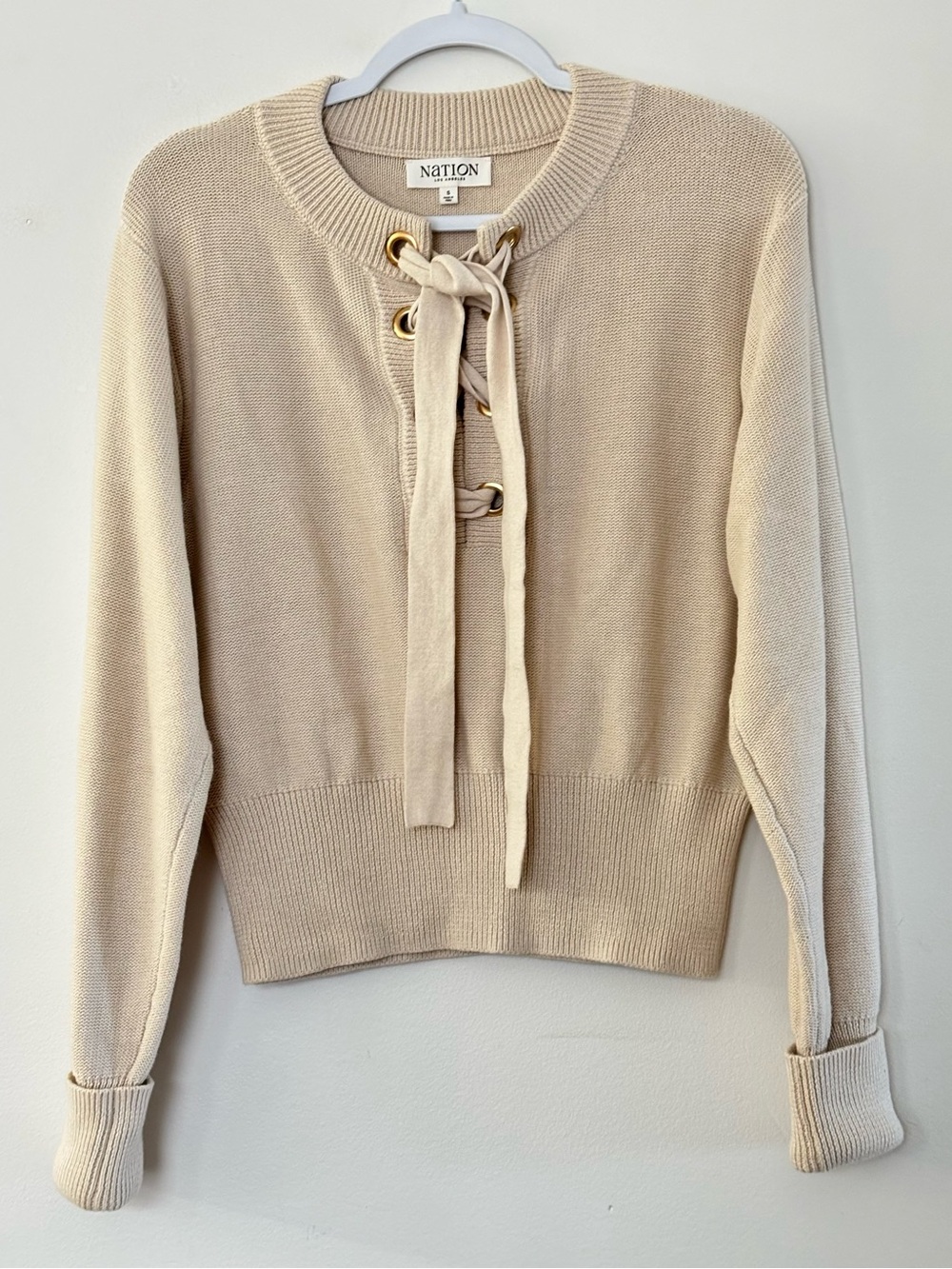 Cotton On Beige Lace-Up Crewneck Sweater